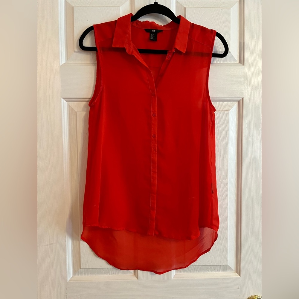 Sheer red blouse tank